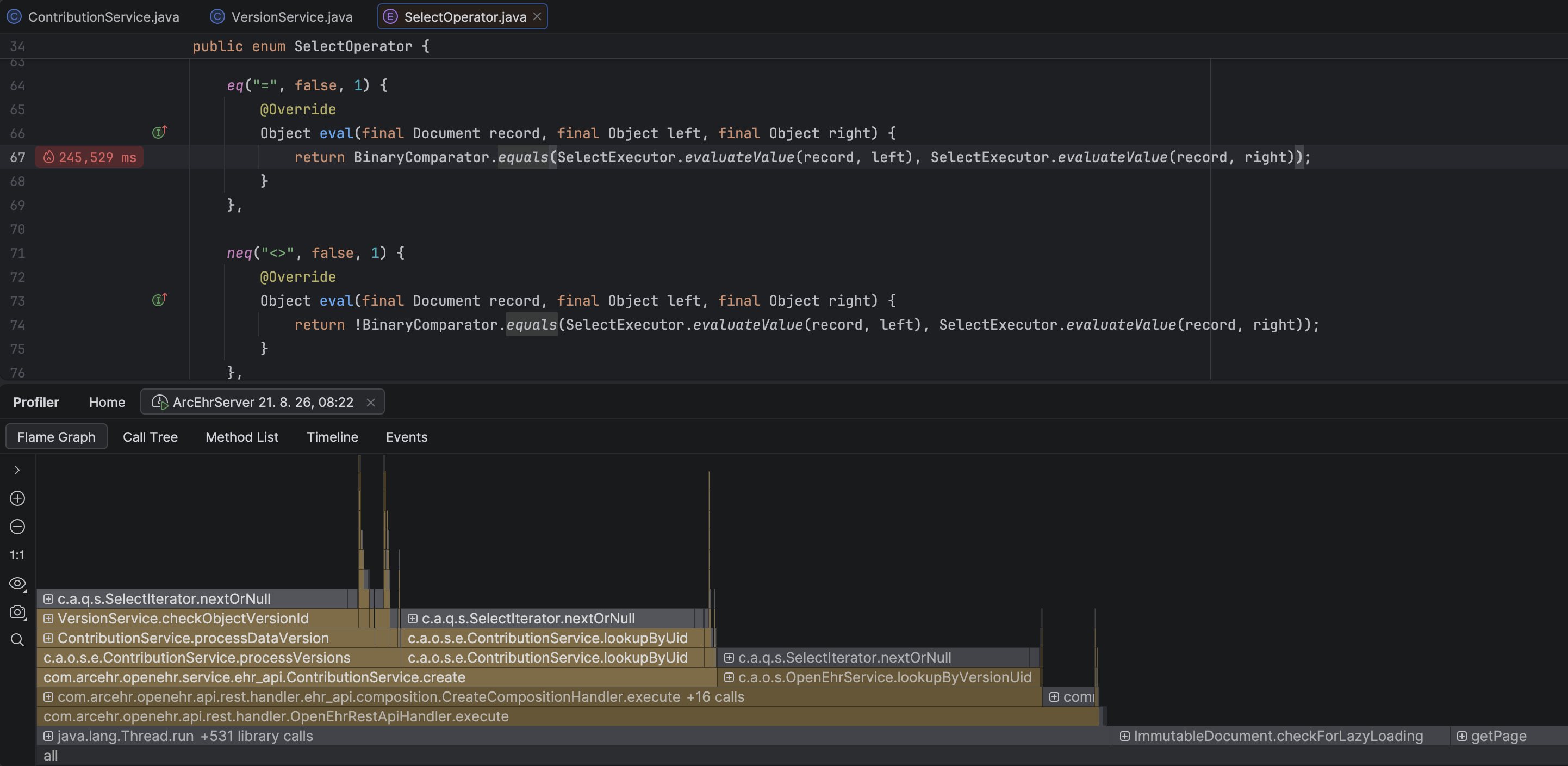 Database engine SQL equals condition evaluator